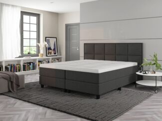 Boxspringbett Oslo. 200x200cm. Härtegrade 1 x H3/1 x H5. Textilbezug grau