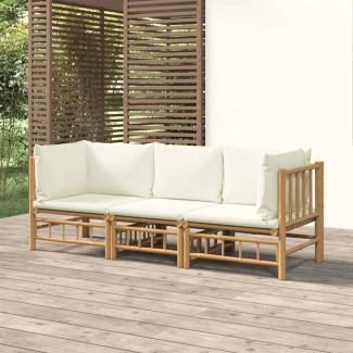 vidaXL 3-tlg. Garten-Lounge-Set mit Cremeweißen Kissen Bambus 3155183