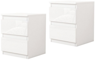 HTI-Living Nachtkommode Nachtschrank Kenji Hochglanz Weiß 2er-Set (Stück, 2 St, 2 Nachtschränke), Nachtkommode 2 Schubladen