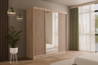 ALTDECOR Schiebetürenschrank V2-ZENTI (Kleiderschrank Garderobenschrank mit viel Stauraum Moderner Schrank) Spiegel Spiegeltüren Lamellen Vielseitiger Schwebetürenschrank
