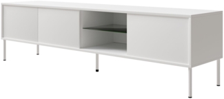 Selsey 'Modity' TV-Schrank 3-türig mit Glasregal und Beleuchtung, 175 cm, Weiß