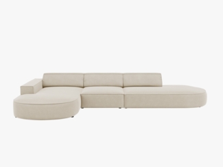 Micadoni 4-Sitzer Sofa Jodie offen runde Recamiere Links Samt Bluvel Dunkelbeige