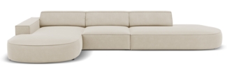 Micadoni 4-Sitzer Samtstoff Sofa Jodie offen runde Recamiere Links Samt Dunkelbeige Kunststoff schwarz