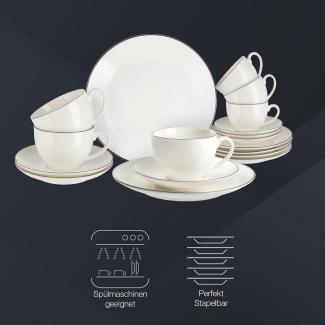 Peill+Putzler Germany |Kaffeeservice aus Porzellan | 18-teiliges Geschirrset für 6 Personen | Klassisches Design in weiß mit schwarzem Rand | Runde Teller in zwei Größen & runde Tassen | Geschirrset