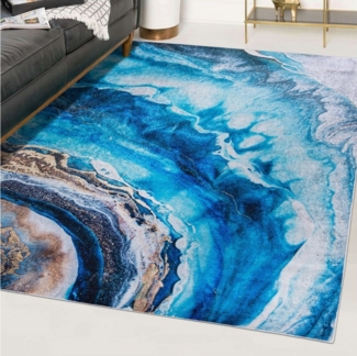 Mazovia Designteppich Modern Teppich für Wohnzimmer, Schlafzimmer, Esszimmer, 80 x 150 cm, Kurflor, Waschbar in Waschmaschine, Höhe 5 mm, Rutschfest
