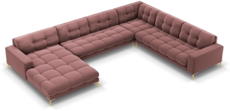 Micadoni Wohnlandschaft Mamaia 7-Sitzer Samtstoff Rosa Metall Gold Rechts