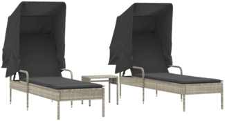 vidaXL Sonnenliegen 2 Stk. mit Dach und Tisch Hellgrau Poly Rattan 3261574