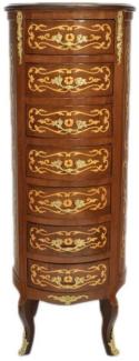 Casa Padrino Barock Kommode Mahagoni Intarsien / Gold mit 7 Schubladen Rund - Antik Stil