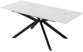 KLAM HOME Esstisch Erweiterbarer Esstisch Mit Automatischem Auszug Und Marmorstruktur (Modernes Kreuzbein Design In Schwarz Und Weiß Für Küche Und Wohnzimmer), Praktischer Multifunktionstisch Als Esstisch Und Couchtisch Nutzbar