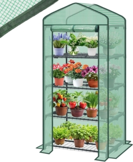 Sekey Mini Tomatengewächshaus mit 4 Regalböden, Folie Gewächshaus Klein Tomatenhaus Balkon Garten, Kleines Foliengewächshaus Stabil 160*70*50 cm, Grün