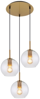 Pendellampe, Glas klar, messingfarben, H 120 cm