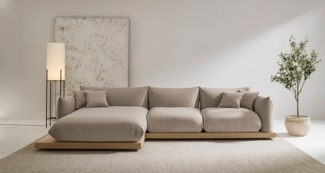 OTTO home Ecksofa Kalix, Polsterecke mit kräftigem Holz-Plateau, moderne Couch in L-Form, wahlweise Recamiere links o. rechts, Strukturstoff, hoher Sitzkomfort