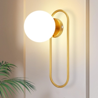 ZMH Wandleuchte Innen Wandlampe Flur - Glas Schlafzimmer Wandbeleuchtung Gold Modern Flurlampe Wand Lampen E14 Glaskugel Retro Beleuchtung für Treppenhaus Bett Wohnzimmer Hotel (Ohne Leuchtmittel)