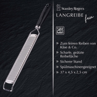 Stanley Rogers Küchenreibe Langreibe fein - Breite Reibefläche, Extra scharfe Edelstahlklingen