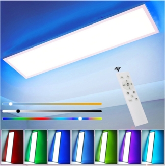 oyajia LED Deckenleuchte LED Dimmbare Deckenleuchte, 40W RGB Backlight Deckenlampe Flach Panel, LED fest integriert, Kaltweiß+Naturweiß+Warmweiß+RGB, 120x30cm, 12-Farben Backlight Deckenlampe für Schlafzimmer Wohnzimmer