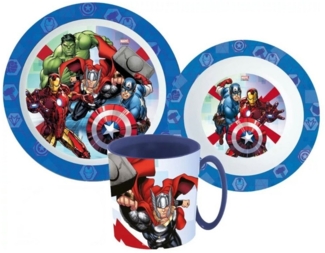 MARVEL Kindergeschirr-Set Marvel Avengers Kinder Geschirr-Set 3 teilig (3-tlg), 1 Personen, Kuststoff, Becher Teller Schüssel - Thor Hulk Iron Man