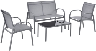 DELUKE® Gartenmöbel Set 4-teilig SUBO - Wetterfest, Stahl | Gartenbank Gartentisch Gartenstühle Balkonmöbel Set 4 Personen Balkontisch Outdoor Sitzgarnitur 4er Sitzer, Grau