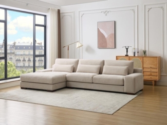 Vente-unique - Ecksofa - Ecke links - Stoff - Beige - STRALAO