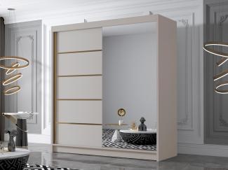 Kleiderschrank mit Goldverzierung Bajpra III mit zwei Schwebetüren, Spiegel (Farbe: Cashmere)