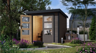 Karibu Hybrid Gartenhaus Jupiter 2 B 19 mm Blockbohlenhaus 205x209 cm unbehandelt anthrazit