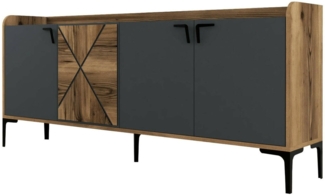 Dmora Kommode Also, Wohnzimmerbuffet, Wohnzimmer-Sideboard, Moderne Küchen-Speisekammer, 180x35h78 cm, Walnuss und Anthrazit