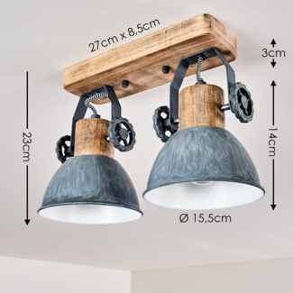 hofstein Deckenleuchte »Cotes« Deckenlampe aus Metall/Holz in Grau/Weiß/Braun, 2-flammig, ohne Leuchtmittel, mit verstellbaren Strahlern, 2xE27, Spot im Retro/Vintage Design