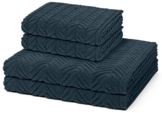 Ross Sensual Skin Zopf 4 tlg. Frottier-Set - 2 X Handtuch (50 X 100cm), 2 X Duschtuch (75 X 140cm) - 500 g/m2 - Nachtblau