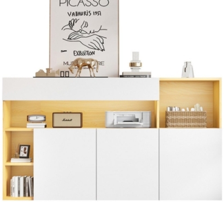 OKWISH Sideboard mit großer und flexibler Stauraum (Kommode, Anrichte, Wohnzimmerschrank, Highboard, 1 St, 4 offenen Ablageflächen, 2 Schränken), mit Intelligentes RGB-LED-System