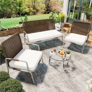 Flieks Gartenlounge-Set, 4-Sitzer Balkonset Gartenmöbel Rattan 2-Sitzer Sofa*1+Tisch*1+Stuhl*2