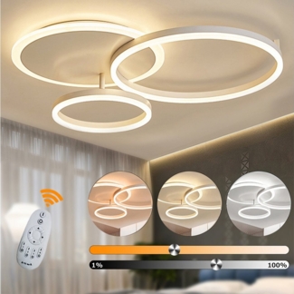 Daskoo Deckenleuchte 3 Ringe Design LED Deckenlampe 36W mit Fernbedienung dimmbarer, LED fest integriert, Dimmbarer
