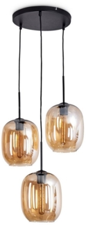 hofstein Hängeleuchte Hängelampe aus Metall/Glas in Schwarz/Bernsteinfarben, ohne Leuchtmittel, Schirme aus Glas (20 cm), 3 x E27, ohne Leuchtmittel
