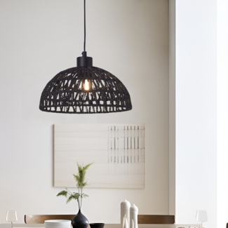 lux. pro 'Alton' Hängeleuchte, Metall+Rattan Schwarz, 156 x 12 x 25 cm