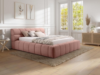 Vente-unique - Bett mit Bettkasten + Matratze - 180 x 200 cm - Stoff - Rosa - FORVIK von Pascal Morabito