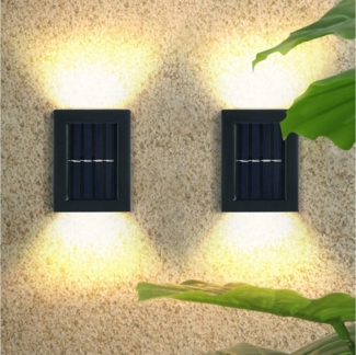 LETGOSPT Außen-Wandleuchte 4er LED Solarleuchte Up & Down Light Solarlampe Außen Wandlampen, LED fest integriert, Warmweiß, Solarleuchten für Außen, Solar LED Wandleuchte für Veranda, Garten