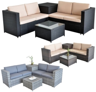 Melko Gartenlounge-Set Rattanlounge + Tisch und Kissenbox Garten Sofa Lounge Gartenmöbel, (Set), Sicherheitsglasplatte