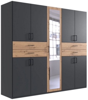 Wimex Kleiderschrank Taiga (mit Türen, Spiegel, Schubladen, Einlegeböden, Kleiderstangen, 1-St, moderne Optik, mit Spiegel, Kunststoffbügelgriffe) 225x58x210cm Graphit Artisan Eiche