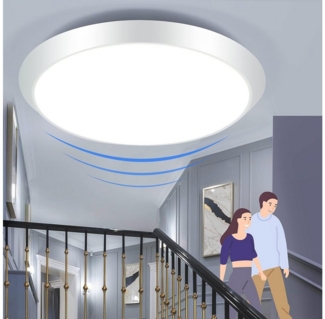 ZMH LED Deckenleuchte mit Bewegungsmelder Deckenlampe Innen 15W 4000K Wohnzimmer Flur, Augenschutaz, Einfache Installtion, LED fest integriert, 4000K, Modern Sensor Ø30CM Deckenbeleuchtung Keller