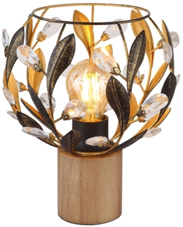 Tischleuchte, Holz, Gold, Kristalle, H 25 cm