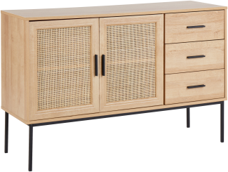 Sideboard heller Holzfarbton 3 Rattan-Türen 3 Schubladen PASCO