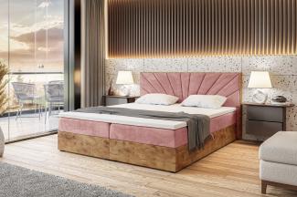 MEBLINI Boxspringbett LOFTY 7 140x200 cm mit Bettkasten - H3/Rosa Samt Polsterbett - Doppelbett mit Topper & Taschenfederkern-Matratze