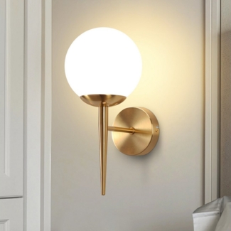 Nettlife Wandleuchte Vintage Gold Glaskugel E27 Innen Wandlampe Schlafzimmer Treppenhaus, LED wechselbar, Modern Wandbeleuchtung für Flur Bad Schlafzimmer Treppenhaus
