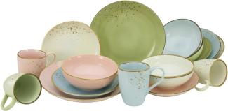 CreaTable 20450 Kombiservice Nature Collection Pastell für 4 Personen, Steinzeug, rund, mehrfarbig (1 Set, 16-teilig)