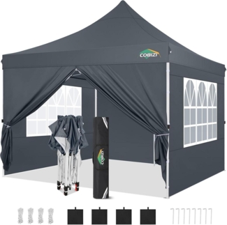 COBIZI Faltpavillon 3x3m Partyzelt mit 4 Seitenwänden Grau UV-Schutz