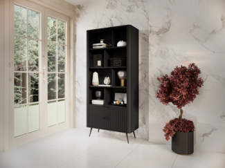 Vente-unique - Wohnwand mit 2 Schubladen & 8 Fächern - MDF - Schwarz - ELONARIA II von Pascal Morabito