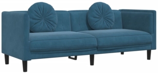 vidaXL Sofa mit Kissen 3-Sitzer Blau Samt 372650