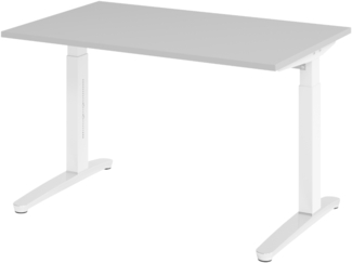 bümö manuell höhenverstellbarer Schreibtisch 120x80 in grau, Gestell in weiß/alu - PC Tisch höhenverstellbar & klein, höhenverstellbarer Tisch Büro, kleiner Computertisch verstellbar, X12-5-WC