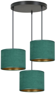 Licht-Erlebnisse Pendelleuchte CYRIL, ohne Leuchtmittel, Metall Stoff E27 H: max. 100 cm in Schwarz Grün Gold 3-flammig rund