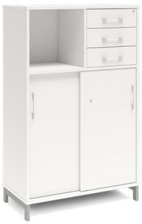 Büroschrank DNA 800x1275 mm Weiß/Weiß Schiebetür- und Schubladenmodul 3A4/2A4