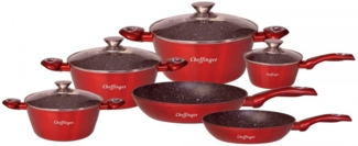 Kochtopf Kasserolle Bratpfannen Set 10-tlg rot Glasdeckel Cheffinger FA1010