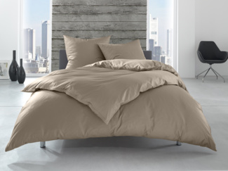 Bettwaesche-mit-Stil Renforcé / Linon Hotelbettwäsche "Lia" 100% Baumwolle braun uni einfarbig Garnitur 140x200 + 70x90 cm